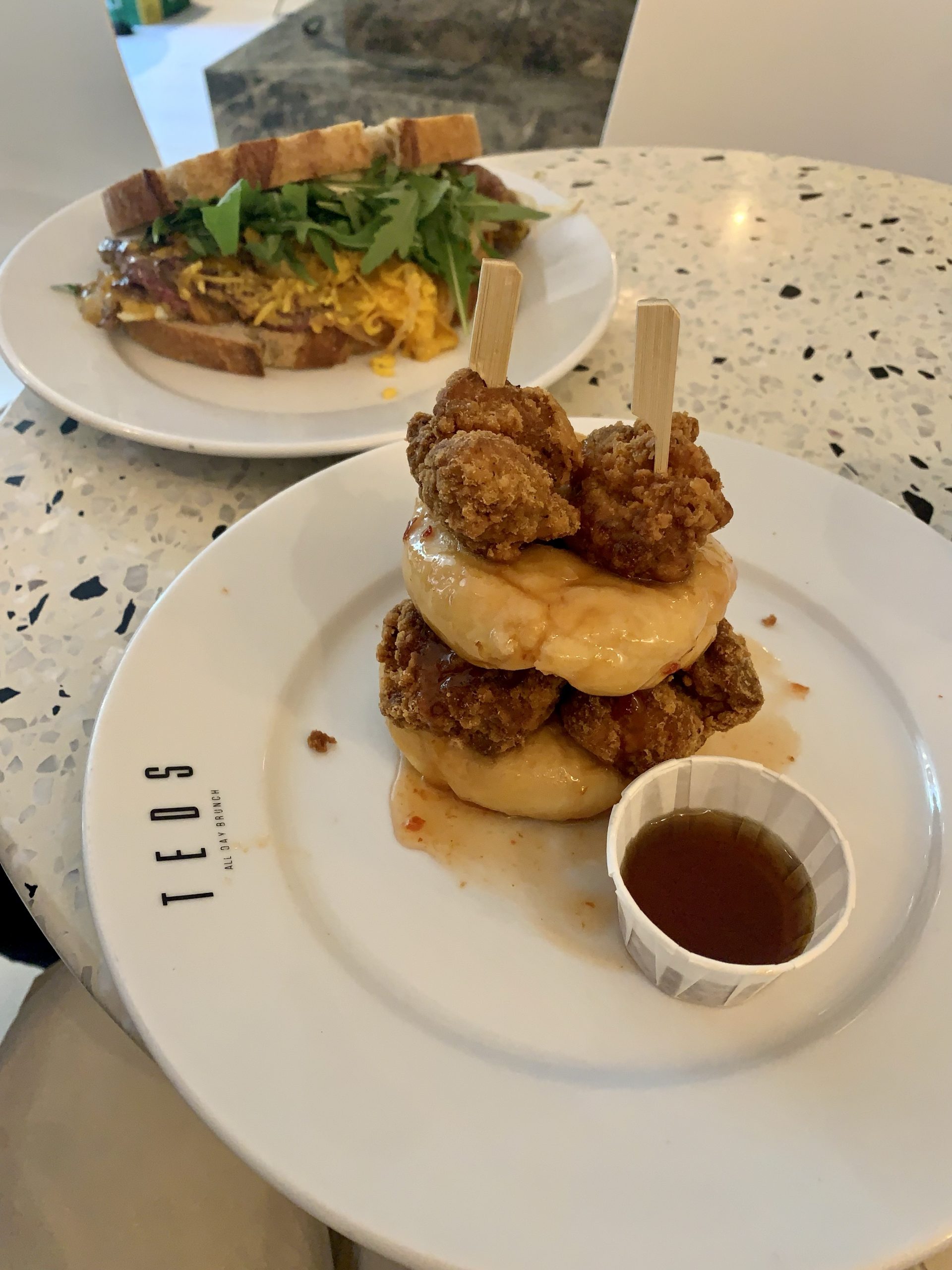 Fried chicken donut and steak and cheese sandiwch - Teds