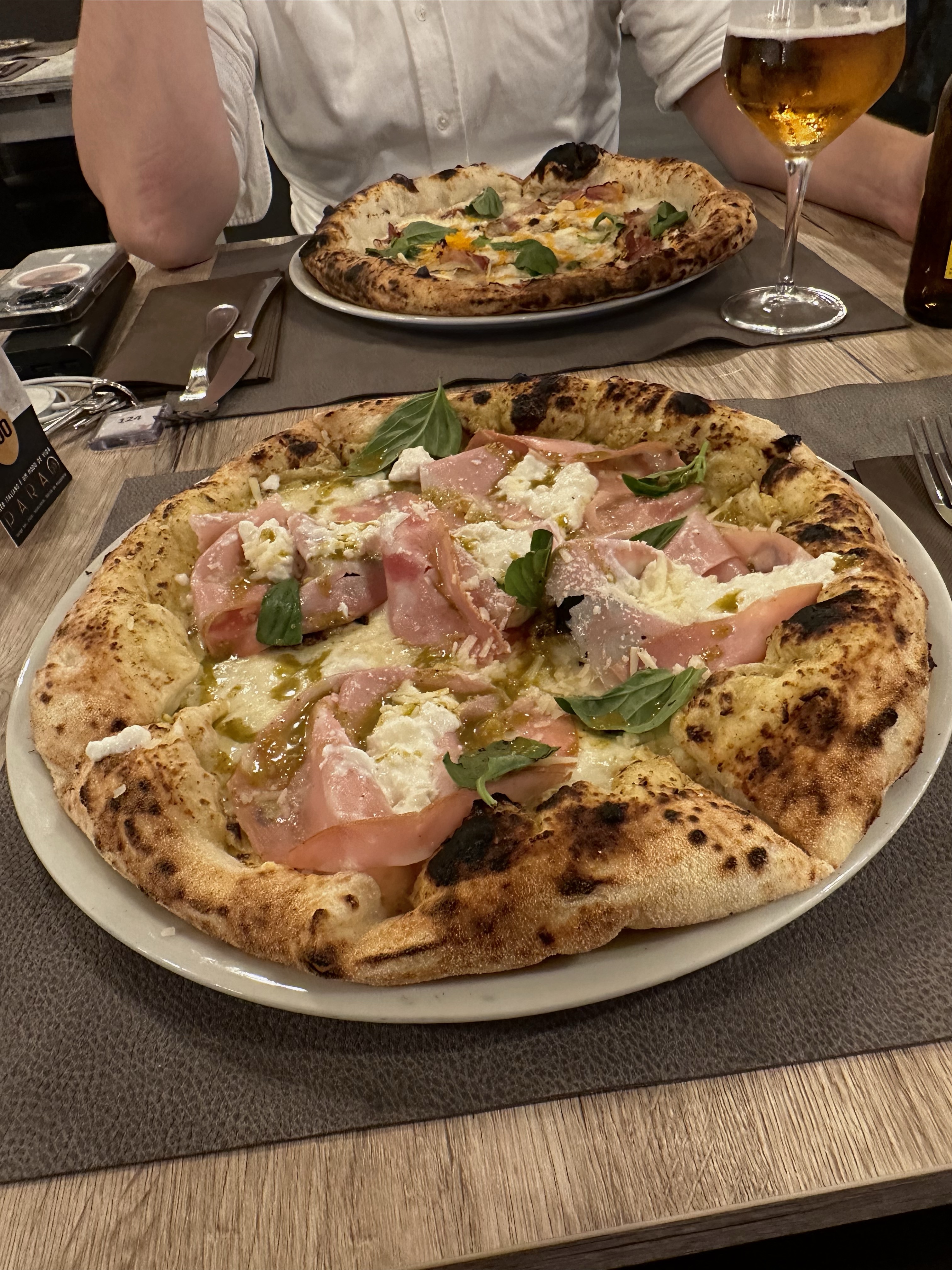 Pizza carbonara and pizza pistachio