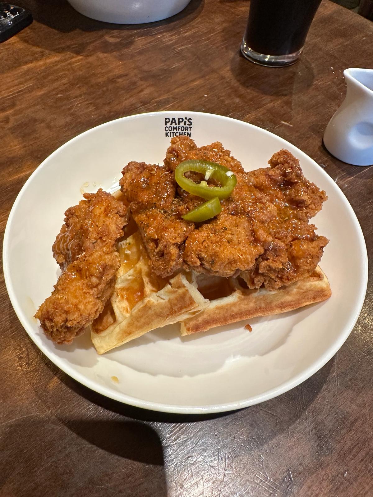 Chicken and waffles at Papi's Comfort Kitchen