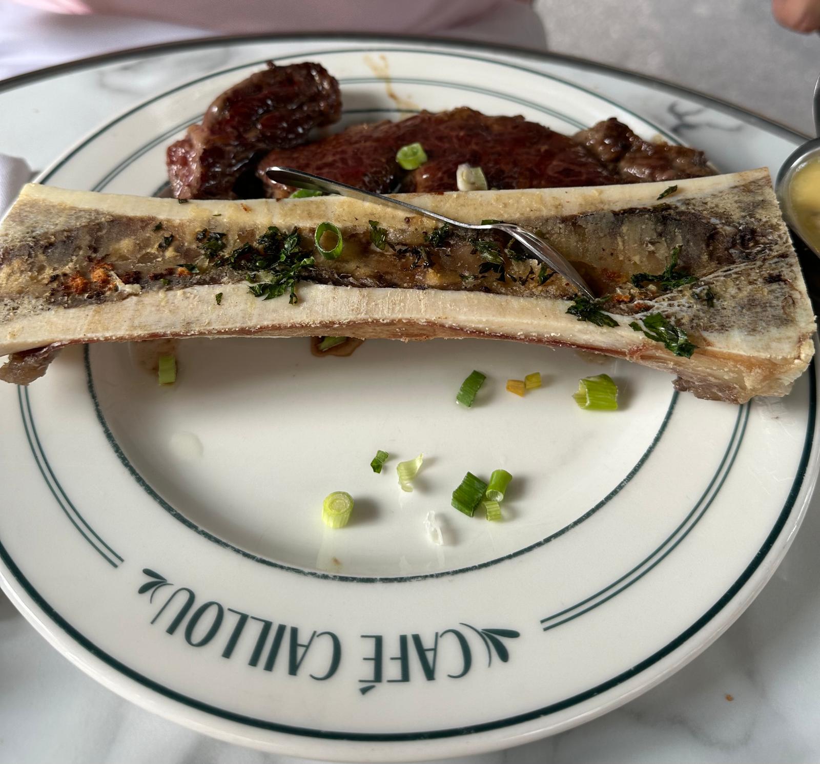 Steak and bone marrow at Café Caillou